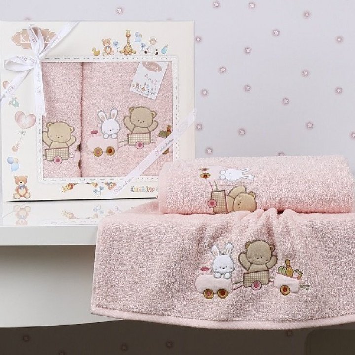 Комплект полотенец "KARNA" детский BAMBINO-TRAIN Розовый 50x70-70х120