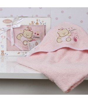 Полотенце-конверт "KARNA" детский BAMBINO-BEAR Розовый 90x90
