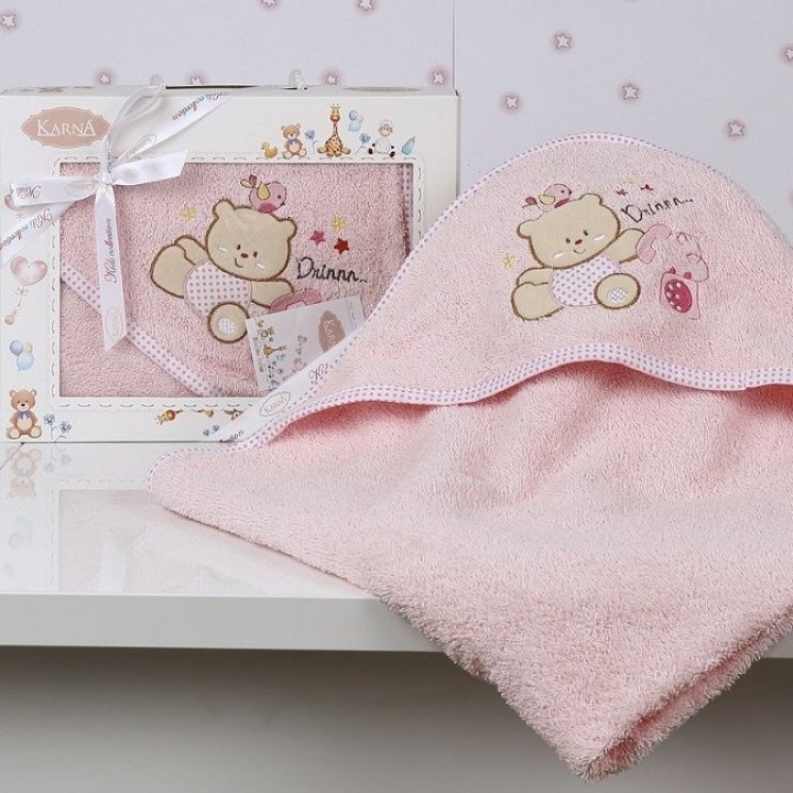Полотенце-конверт "KARNA" детский BAMBINO-BEAR Розовый 90x90