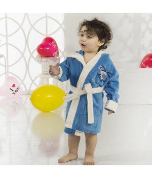 Халат детский махровый с велюром "KARNA" с капюшоном SNOP Синий-Саксен