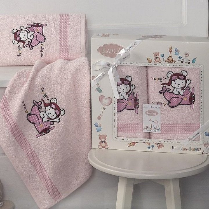 Комплект полотенец детский "KARNA" BAMBINO-SAMALOT Розовый 50x70-70х120