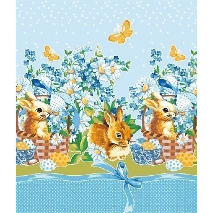 Полотенце вафельное Кролик пасхальный-1 голубое 50х70