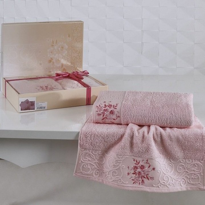 Комплект махровых полотенец "KARNA" VIOLA Светло-розовый 50x90-70х140