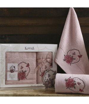 Комплект махровых полотенец "KARNA" DEMET Грязно-розовый 50x90-70х140