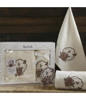 Комплект махровых полотенец "KARNA" DEMET Кремовый 50x90-70х140