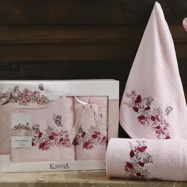 Комплект махровых полотенец "KARNA" EVA Светло-розовый 50x90-70х140