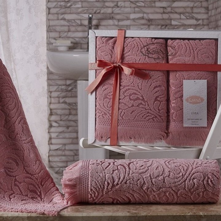 Комплект махровых полотенец "KARNA" ESRA Розовый 50x90-70х140