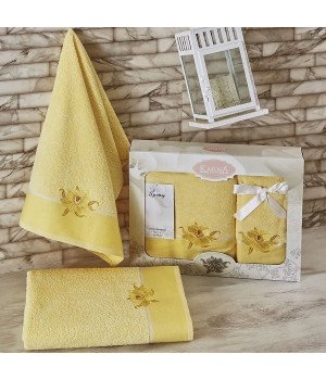 Комплект махровых полотенец "KARNA" SPRAY Светло-желтый 50x90-70х140