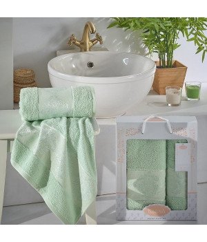 Комплект махровых полотенец с жаккардом "KARNA" DORA Зеленый 50x90-70х140