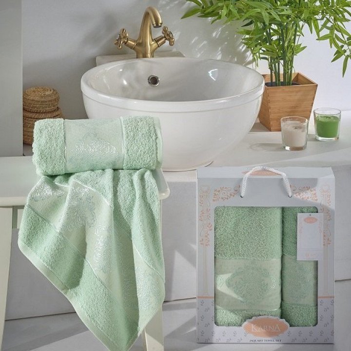 Комплект махровых полотенец с жаккардом "KARNA" DORA Зеленый 50x90-70х140
