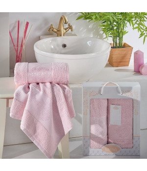 Комплект махровых полотенец с жаккардом "KARNA" DORA Светло-розовый 50x90-70х140