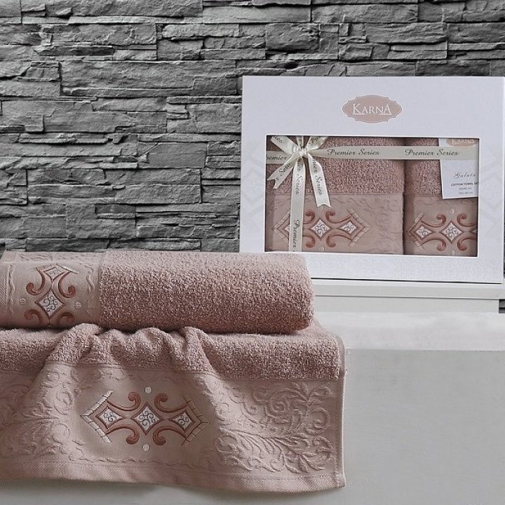 Комплект махровых полотенец "KARNA" GALATA Грязно-розовый 50x90-70х140