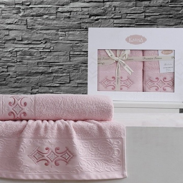 Комплект махровых полотенец "KARNA" GALATA Розовый 50x90-70х140