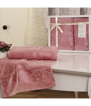 Комплект махровых полотенец "KARNA" ROSE GARDEN Грязно-розовый 50x90-70х140
