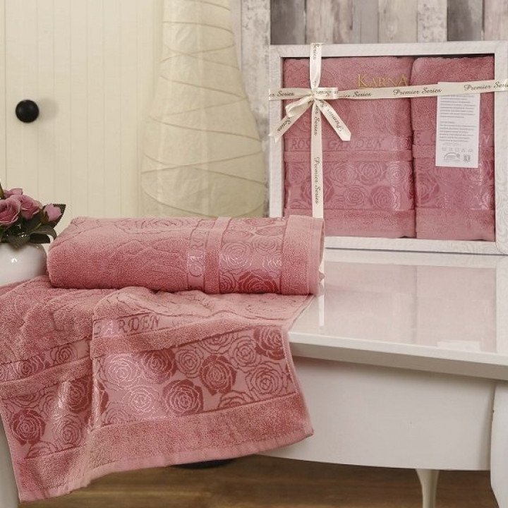 Комплект махровых полотенец "KARNA" ROSE GARDEN Грязно-розовый 50x90-70х140