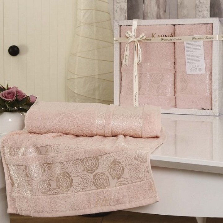 Комплект махровых полотенец "KARNA" ROSE GARDEN Светло-розовый 50x90-70х140