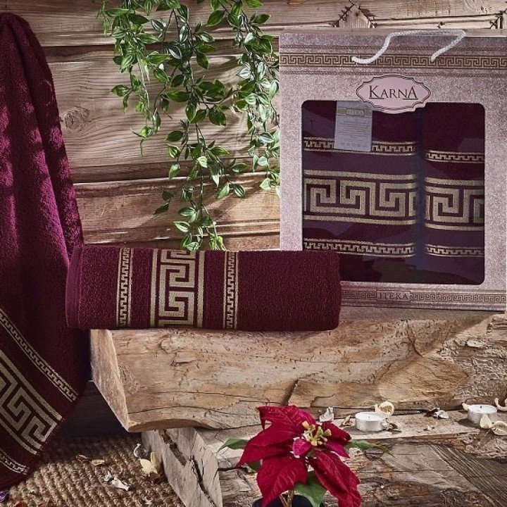 Комплект махровых полотенец с жаккардом "KARNA" ITEKA Бордовый 50x90-70x140 1/2