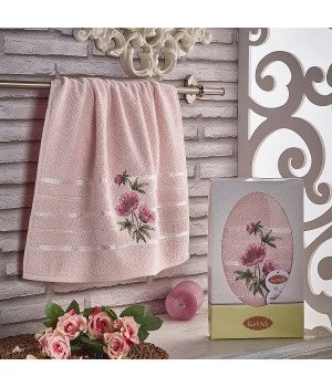 Полотенце махровое с вышивкой "KARNA" ROZENYA Розовое 50x90
