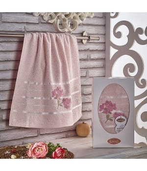 Полотенце махровое с вышивкой "KARNA" SISLEY Розовое 50x90