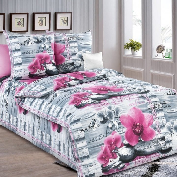 Постельное белье бязь Орхидея 1 розовое - 1,5 спальное, 1100А