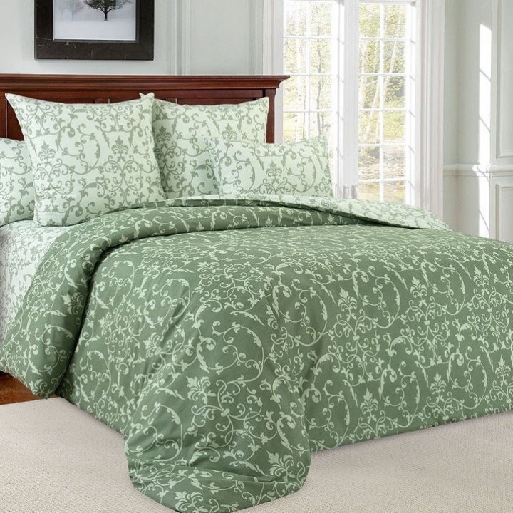 Постельное белье перкаль Вирджиния 6 зеленое с компаньоном - 2 спальное с европростыней, 3250П