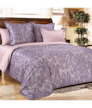 Постельное белье Сатин Кашмир 3 фиолетовое - 2 спальное с европростыней, 3308С