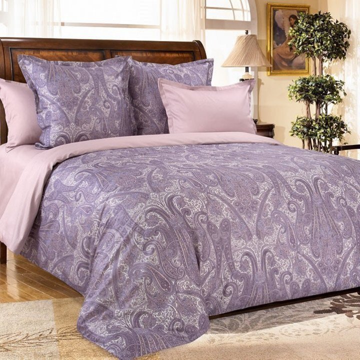 Постельное белье из сатина Кашмир 3 фиолетовое - 2 спальное с европростыней, 3342RL