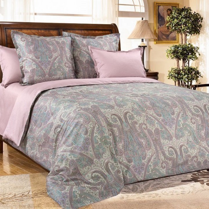 Постельное белье Сатин Кашмир 8 розовое - 2 спальное с европростыней, 3308С