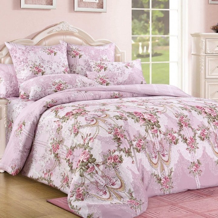 Постельное белье Сатин Парфюм 2 розовое - 2 спальное с европростыней, 3140Н